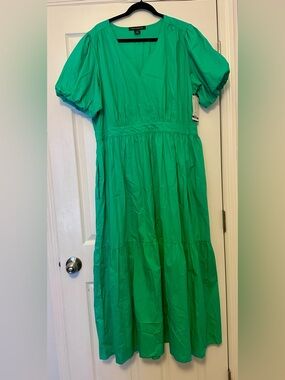 French Connection Vibrant Green V-Neck Tiered Dress Size XXL - NWT